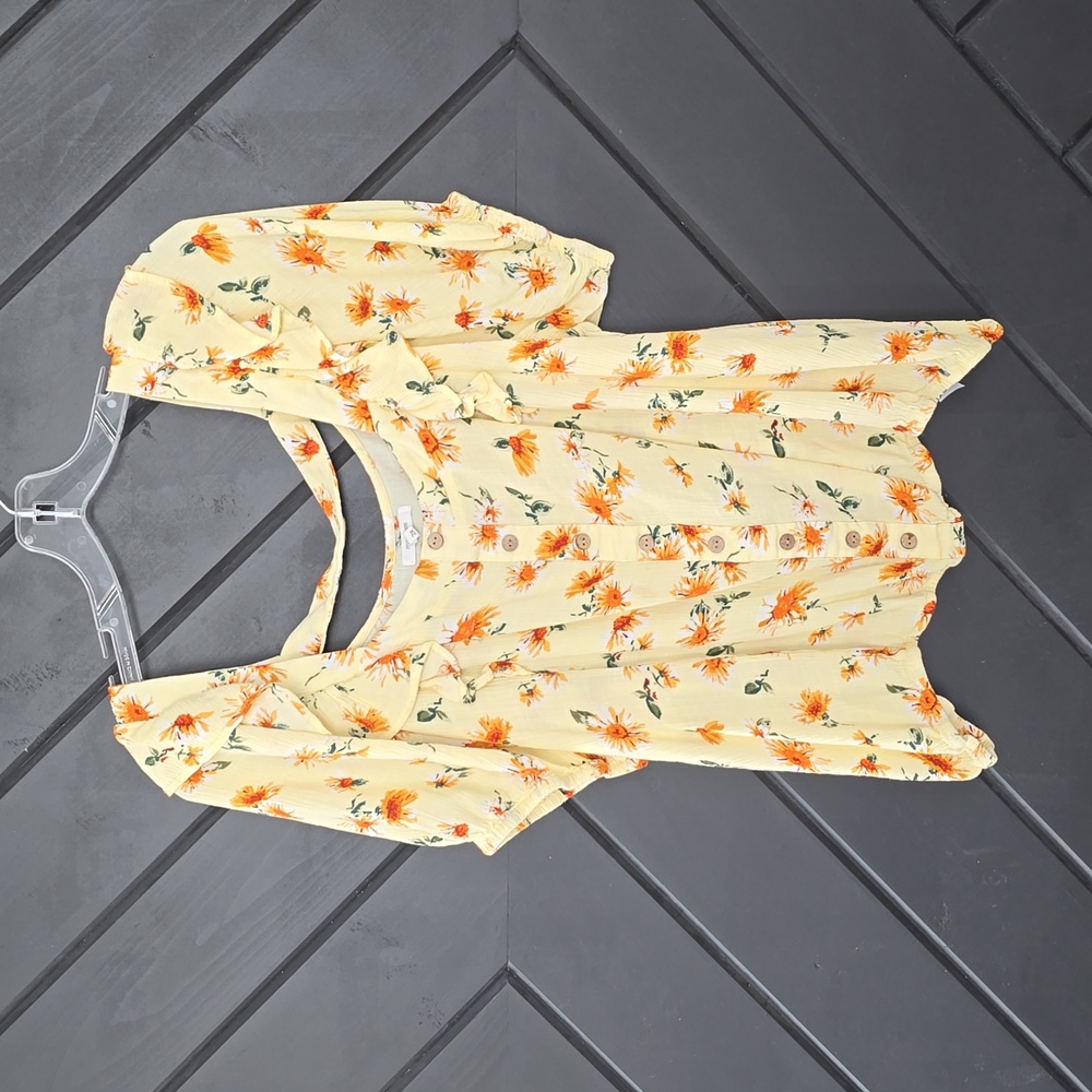 Yellow Floral Short Sleeve Blouse
